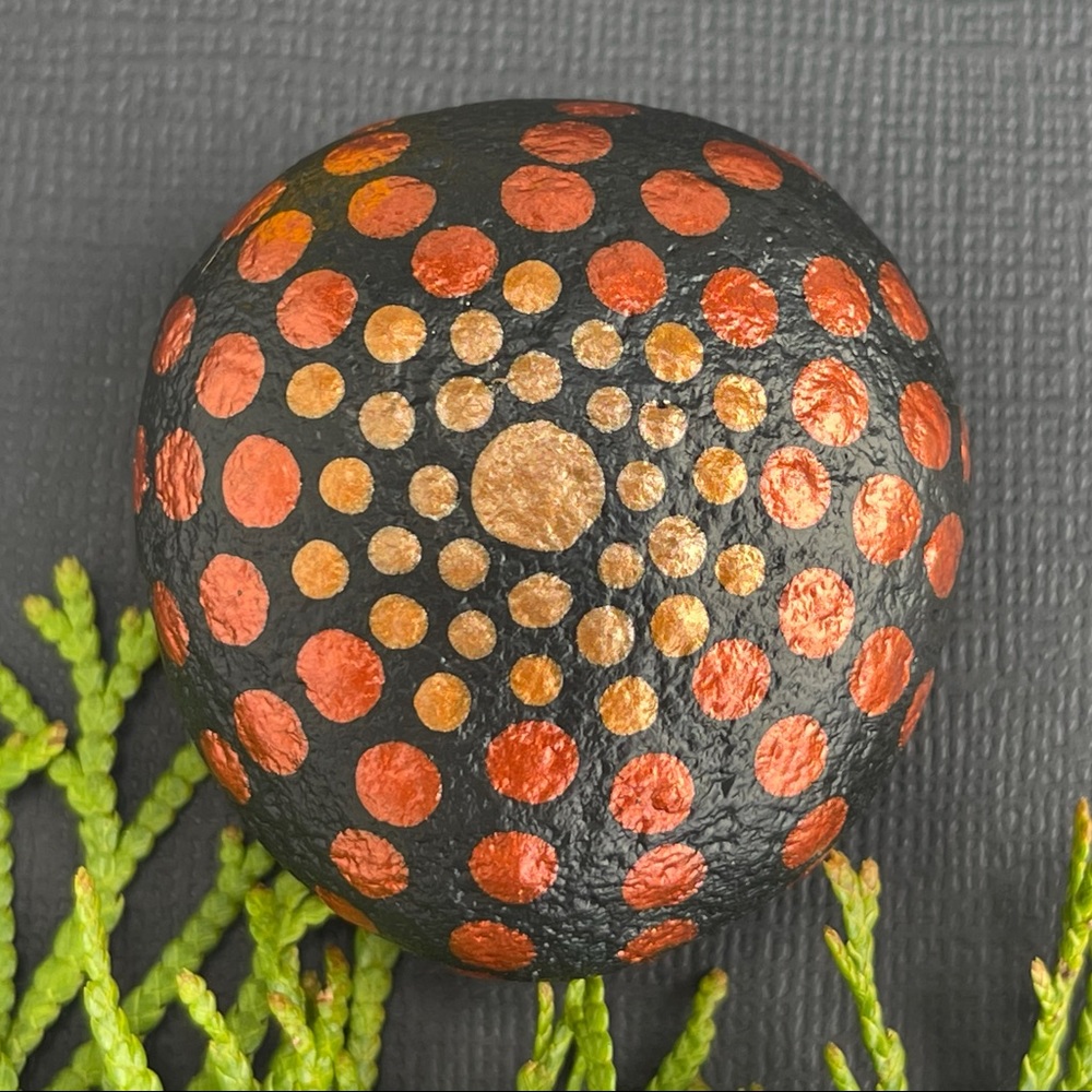 Copper/Gold Mandala Rock.